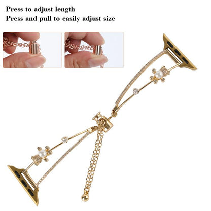 For Apple Watch 42mm / 41mm / 40mm / 38mm Copper-Inlaid Bear Zircon Bracelet Watch Band(Rose Gold) - Watch Bands by buy2fix | Online Shopping UK | buy2fix