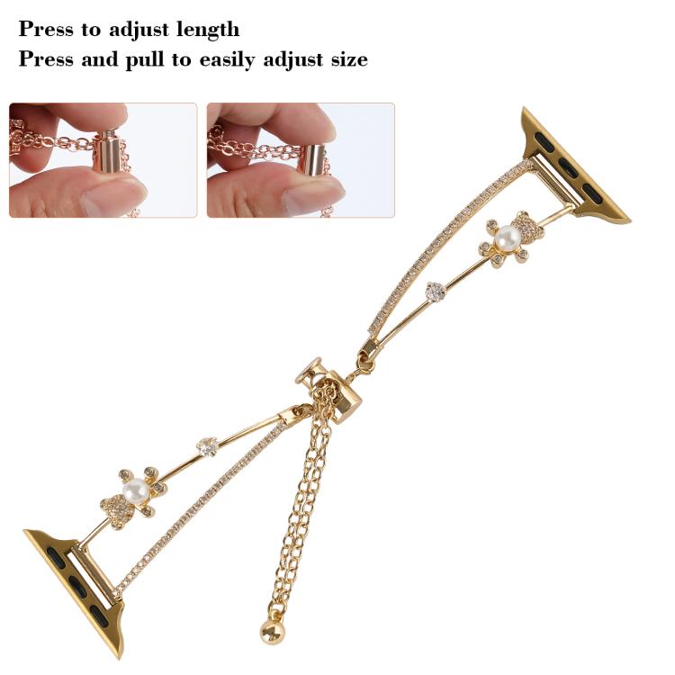 For Apple Watch 42mm / 41mm / 40mm / 38mm Copper-Inlaid Bear Zircon Bracelet Watch Band(Gold) - Watch Bands by buy2fix | Online Shopping UK | buy2fix