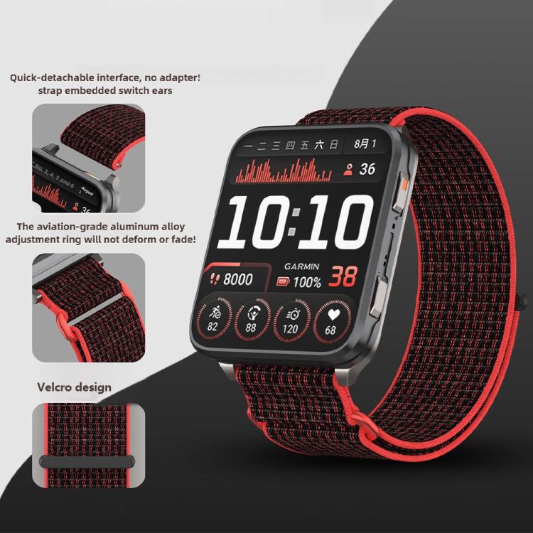 For Garmin Venu X1 Two Section Metal Ring Nylon Hook and Loop Fastener Watch Band(Rose Red) - Watch Bands by buy2fix | Online Shopping UK | buy2fix