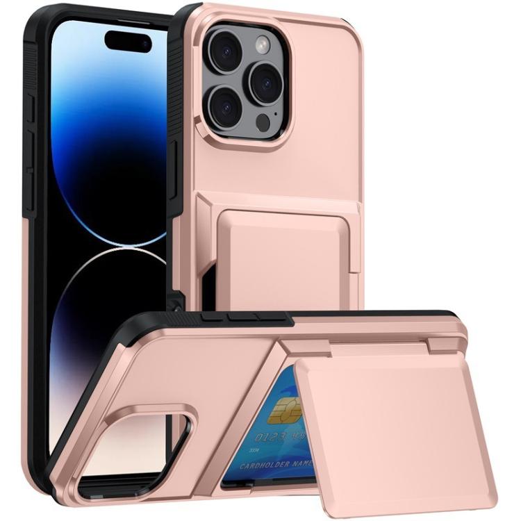 For iPhone 16 Pro Max Kalebol Flip Card Wallet Holder Shockproof Phone Case(Rose Gold) - iPhone 16 Pro Max Cases by Kalebol | Online Shopping UK | buy2fix