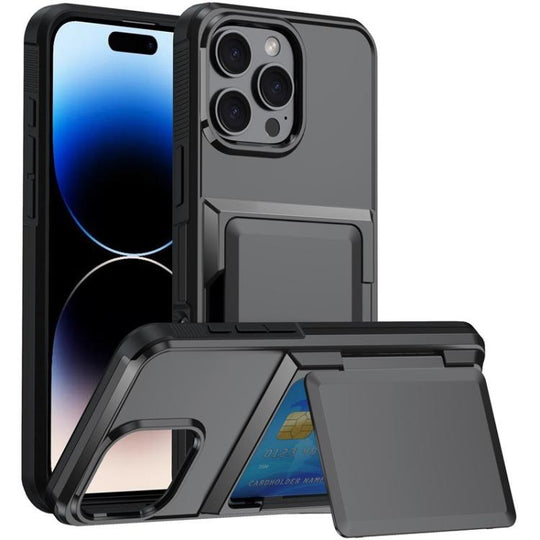 For iPhone 16 Pro Max Kalebol Flip Card Wallet Holder Shockproof Phone Case(Gray)