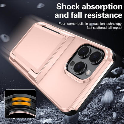 For iPhone 16 Pro Kalebol Flip Card Wallet Holder Shockproof Phone Case(Rose Gold) - iPhone 16 Pro Cases by Kalebol | Online Shopping UK | buy2fix