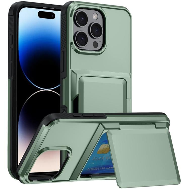 For iPhone 16 Pro Kalebol Flip Card Wallet Holder Shockproof Phone Case(Army Green) - iPhone 16 Pro Cases by Kalebol | Online Shopping UK | buy2fix
