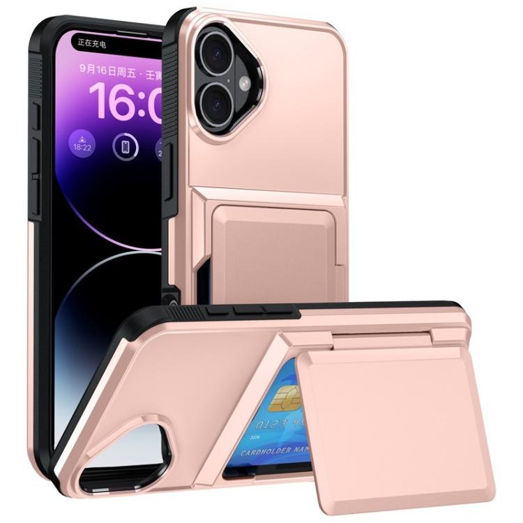 For iPhone 16 Plus Kalebol Flip Card Wallet Holder Shockproof Phone Case(Rose Gold) - iPhone 16 Plus Cases by Kalebol | Online Shopping UK | buy2fix
