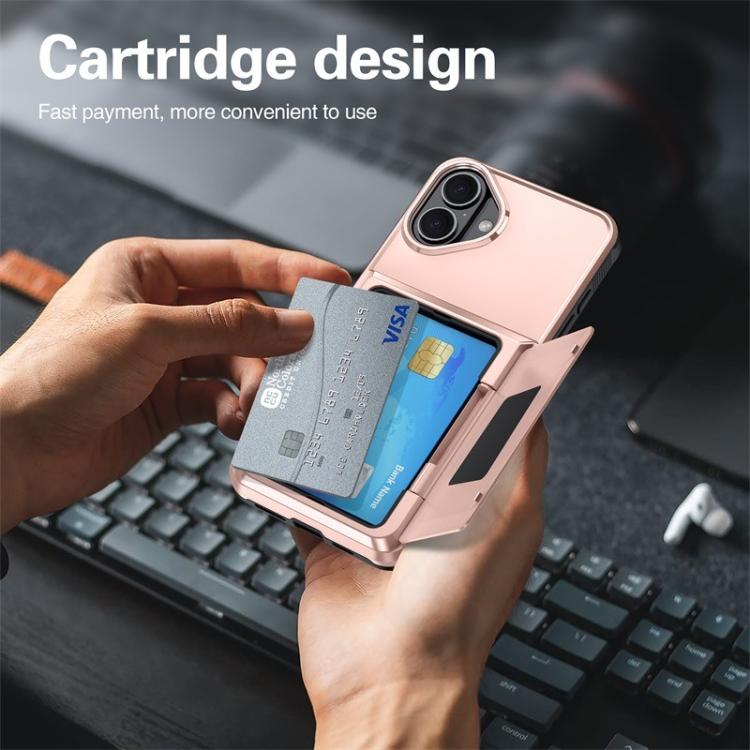 For iPhone 16 Plus Kalebol Flip Card Wallet Holder Shockproof Phone Case(Rose Gold) - iPhone 16 Plus Cases by Kalebol | Online Shopping UK | buy2fix