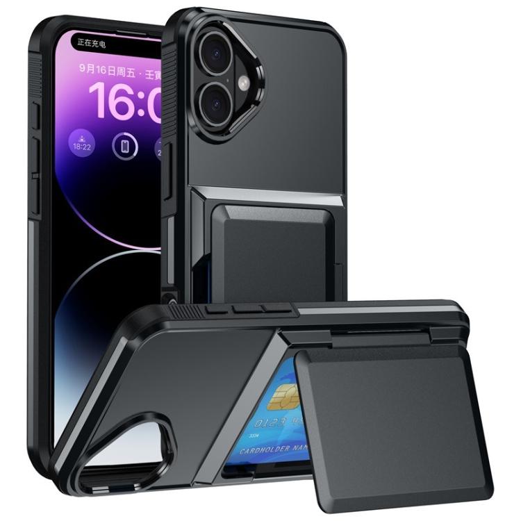 For iPhone 16 Plus Kalebol Flip Card Wallet Holder Shockproof Phone Case(Black) - iPhone 16 Plus Cases by Kalebol | Online Shopping UK | buy2fix