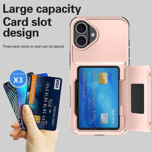 For iPhone 16 Kalebol Flip Card Wallet Holder Shockproof Phone Case(Rose Gold) - iPhone 16 Cases by Kalebol | Online Shopping UK | buy2fix