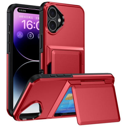For iPhone 16 Kalebol Flip Card Wallet Holder Shockproof Phone Case(Red) - iPhone 16 Cases by Kalebol | Online Shopping UK | buy2fix