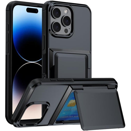 For iPhone 13 Pro Max Kalebol Flip Card Wallet Holder Shockproof Phone Case(Black)