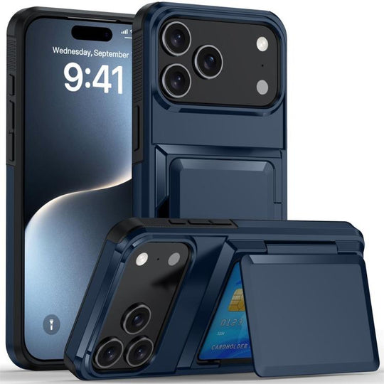 For iPhone 17 Pro Kalebol Flip Card Wallet Holder Shockproof Phone Case(Blue)