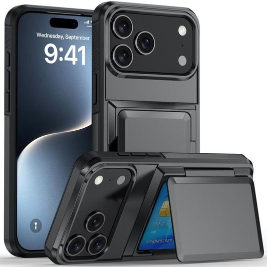 For iPhone 17 Pro Kalebol Flip Card Wallet Holder Shockproof Phone Case(Gray) - iPhone 17 Pro Cases by Kalebol | Online Shopping UK | buy2fix