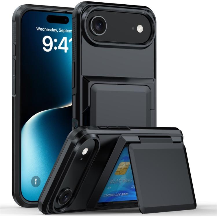 For iPhone 17 Air Kalebol Flip Card Wallet Holder Shockproof Phone Case(Black) - iPhone 17 Air Cases by Kalebol | Online Shopping UK | buy2fix
