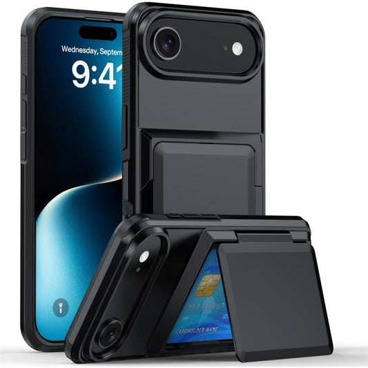 For iPhone 17 Air Kalebol Flip Card Wallet Holder Shockproof Phone Case(Black) - iPhone 17 Air Cases by Kalebol | Online Shopping UK | buy2fix