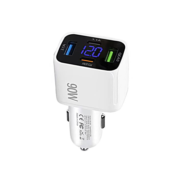 QC4.0 30W + PD3.0 30W LED Digital Display Car Charger(White) - Car Charger by buy2fix | Online Shopping UK | buy2fix