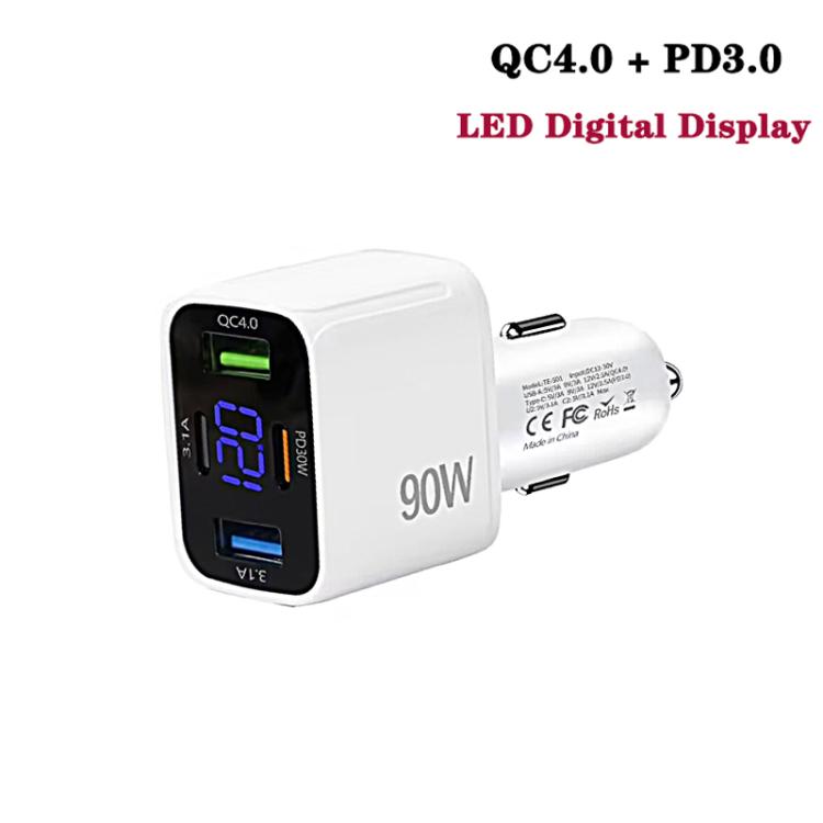 QC4.0 30W + PD3.0 30W LED Digital Display Car Charger(White) - Car Charger by buy2fix | Online Shopping UK | buy2fix