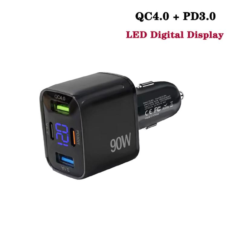 QC4.0 30W + PD3.0 30W LED Digital Display Car Charger(Black) - Car Charger by buy2fix | Online Shopping UK | buy2fix