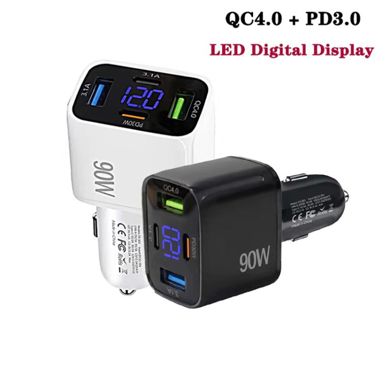 QC4.0 30W + PD3.0 30W LED Digital Display Car Charger(White) - Car Charger by buy2fix | Online Shopping UK | buy2fix
