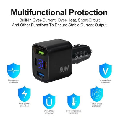 QC4.0 30W + PD3.0 30W LED Digital Display Car Charger(Black) - Car Charger by buy2fix | Online Shopping UK | buy2fix