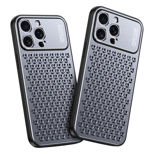 For iPhone 16 Pro Max Kalebol Metal Cooling Breathable Hollow Phone Case(Gray)