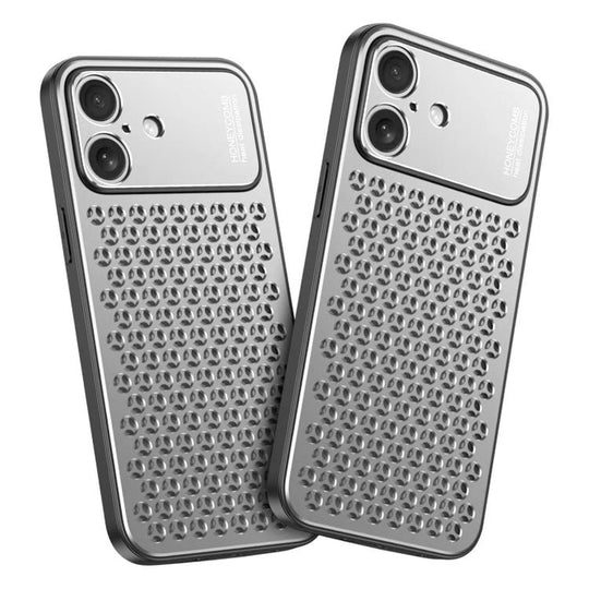 For iPhone 16 Plus Kalebol Metal Cooling Breathable Hollow Phone Case(Silver)