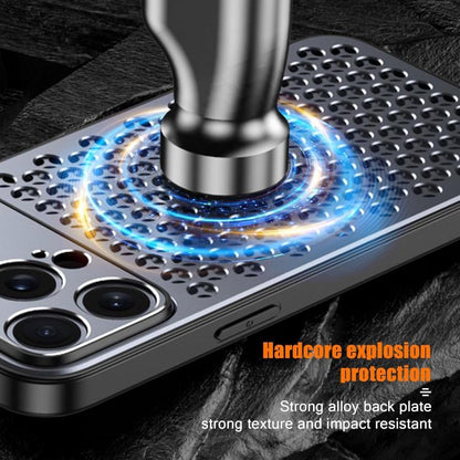 For iPhone 16 Plus Kalebol Metal Cooling Breathable Hollow Phone Case(Gray) - iPhone 16 Plus Cases by Kalebol | Online Shopping UK | buy2fix