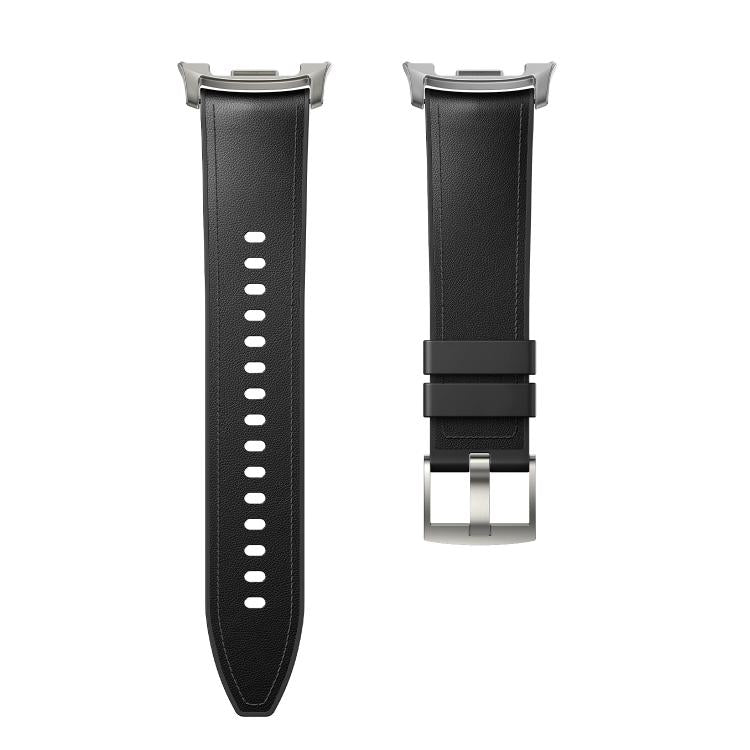 For Samsung Galaxy Watch8 / Watch8 Classic Metal Head Leather Skin Silicone Watch Band(Black) - Watch Bands by buy2fix | Online Shopping UK | buy2fix