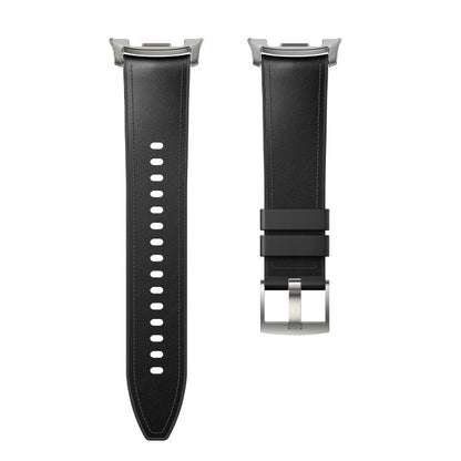 For Samsung Galaxy Watch8 / Watch8 Classic Metal Head Leather Skin Silicone Watch Band(Black) - Watch Bands by buy2fix | Online Shopping UK | buy2fix