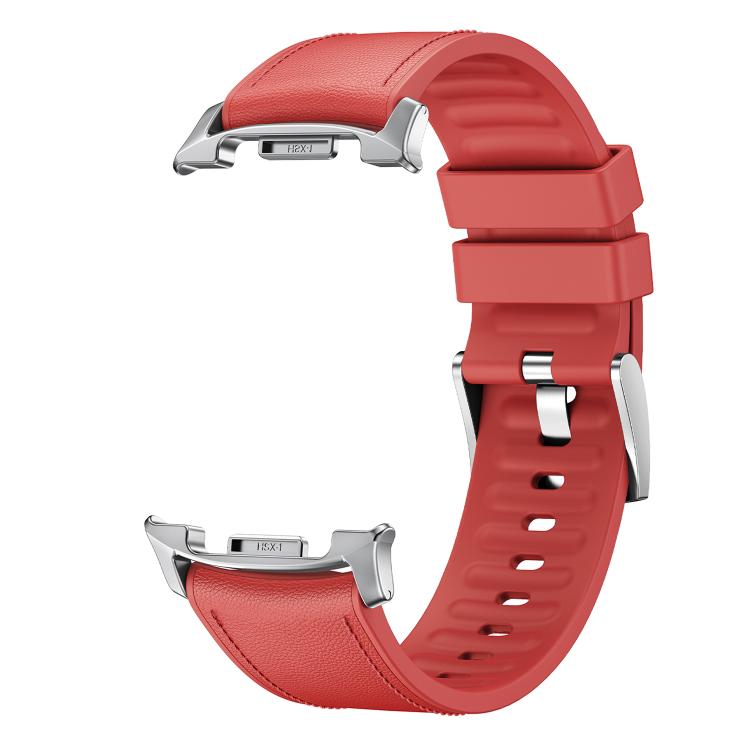 For Samsung Galaxy Watch8 / Watch8 Classic Metal Head Leather Skin Silicone Watch Band(Red) - Watch Bands by buy2fix | Online Shopping UK | buy2fix
