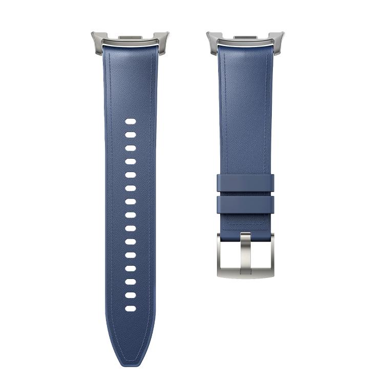 For Samsung Galaxy Watch8 / Watch8 Classic Metal Head Leather Skin Silicone Watch Band(Blue) - Watch Bands by buy2fix | Online Shopping UK | buy2fix