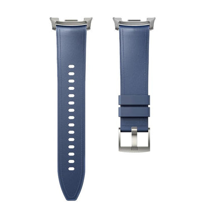 For Samsung Galaxy Watch8 / Watch8 Classic Metal Head Leather Skin Silicone Watch Band(Blue) - Watch Bands by buy2fix | Online Shopping UK | buy2fix