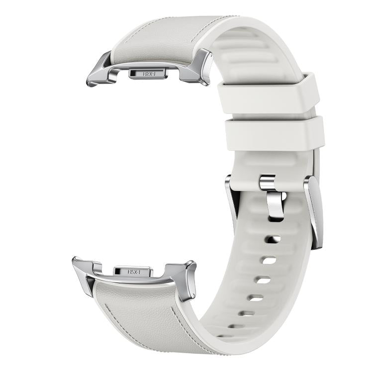 For Samsung Galaxy Watch8 / Watch8 Classic Metal Head Leather Skin Silicone Watch Band(White) - Watch Bands by buy2fix | Online Shopping UK | buy2fix