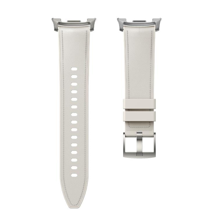 For Samsung Galaxy Watch8 / Watch8 Classic Metal Head Leather Skin Silicone Watch Band(White) - Watch Bands by buy2fix | Online Shopping UK | buy2fix