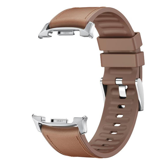For Samsung Galaxy Watch8 / Watch8 Classic Metal Head Leather Skin Silicone Watch Band(Light Brown) - Watch Bands by buy2fix | Online Shopping UK | buy2fix