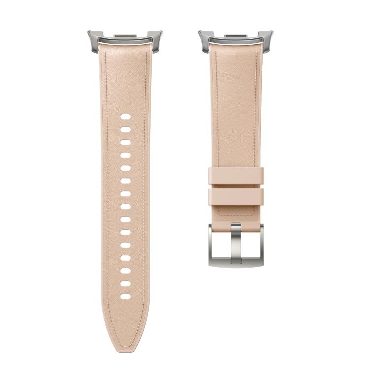 For Samsung Galaxy Watch8 / Watch8 Classic Metal Head Leather Skin Silicone Watch Band(Apricot Color) - Watch Bands by buy2fix | Online Shopping UK | buy2fix