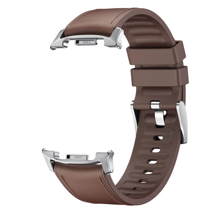 For Samsung Galaxy Watch8 / Watch8 Classic Metal Head Leather Skin Silicone Watch Band(Brown) - Watch Bands by buy2fix | Online Shopping UK | buy2fix