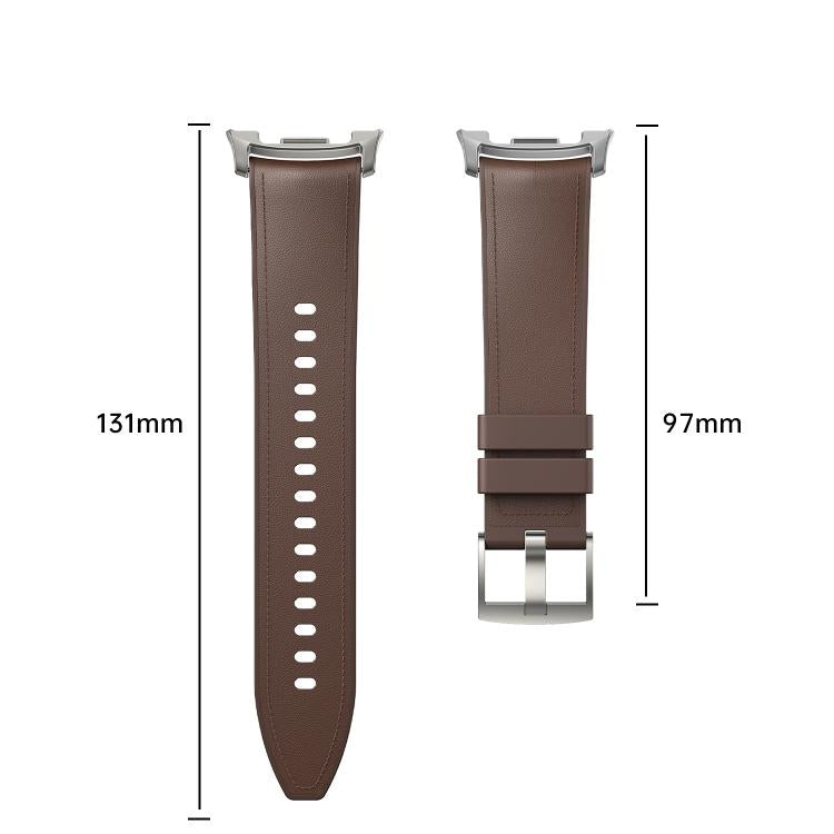 For Samsung Galaxy Watch8 / Watch8 Classic Metal Head Leather Skin Silicone Watch Band(Brown) - Watch Bands by buy2fix | Online Shopping UK | buy2fix