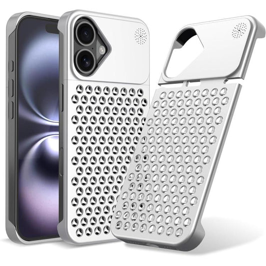 For iPhone 16 Kalebol Aromatherapy Aluminum Alloy Cooling Phone Case(Silver) - iPhone 16 Cases by Kalebol | Online Shopping UK | buy2fix