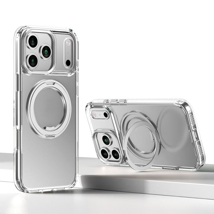 For iPhone 17 Pro Kalebol Rotating Magnetic Holder MagSafe Phone Case(Transparent Silver) - iPhone 17 Pro Cases by Kalebol | Online Shopping UK | buy2fix