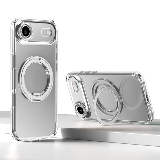 For iPhone Air Kalebol Rotating Magnetic Holder MagSafe Phone Case(Transparent Silver)