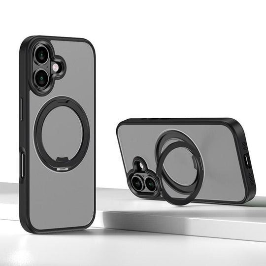 For iPhone 16 Kalebol Rotating Magnetic Holder MagSafe Phone Case(Black)