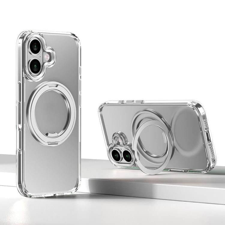 For iPhone 16 Plus Kalebol Rotating Magnetic Holder MagSafe Phone Case(Transparent Silver) - iPhone 16 Plus Cases by Kalebol | Online Shopping UK | buy2fix