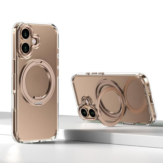 For iPhone 16 Plus Kalebol Rotating Magnetic Holder MagSafe Phone Case(Transparent Gold) - iPhone 16 Plus Cases by Kalebol | Online Shopping UK | buy2fix
