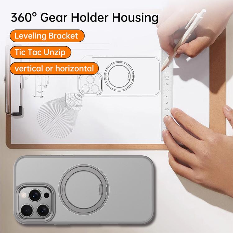 For iPhone 16 Pro Kalebol Rotating Magnetic Holder MagSafe Phone Case(Transparent Silver) - iPhone 16 Pro Cases by Kalebol | Online Shopping UK | buy2fix