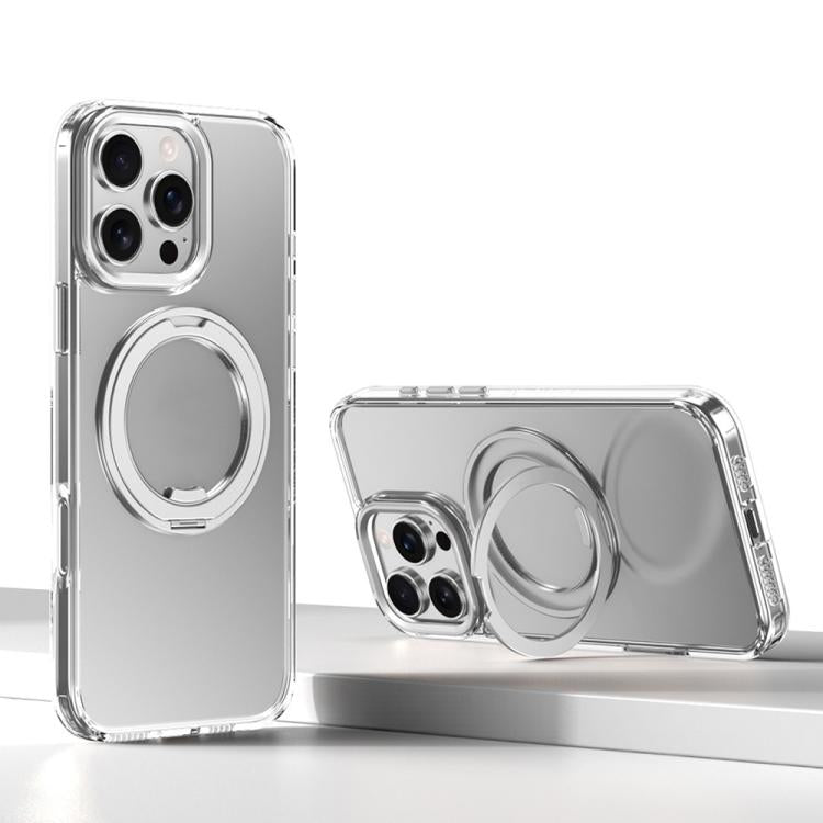 For iPhone 16 Pro Max Kalebol Rotating Magnetic Holder MagSafe Phone Case(Transparent Silver) - iPhone 16 Pro Max Cases by Kalebol | Online Shopping UK | buy2fix