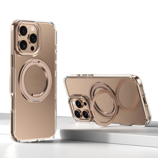 For iPhone 16 Pro Max Kalebol Rotating Magnetic Holder MagSafe Phone Case(Transparent Gold) - iPhone 16 Pro Max Cases by Kalebol | Online Shopping UK | buy2fix