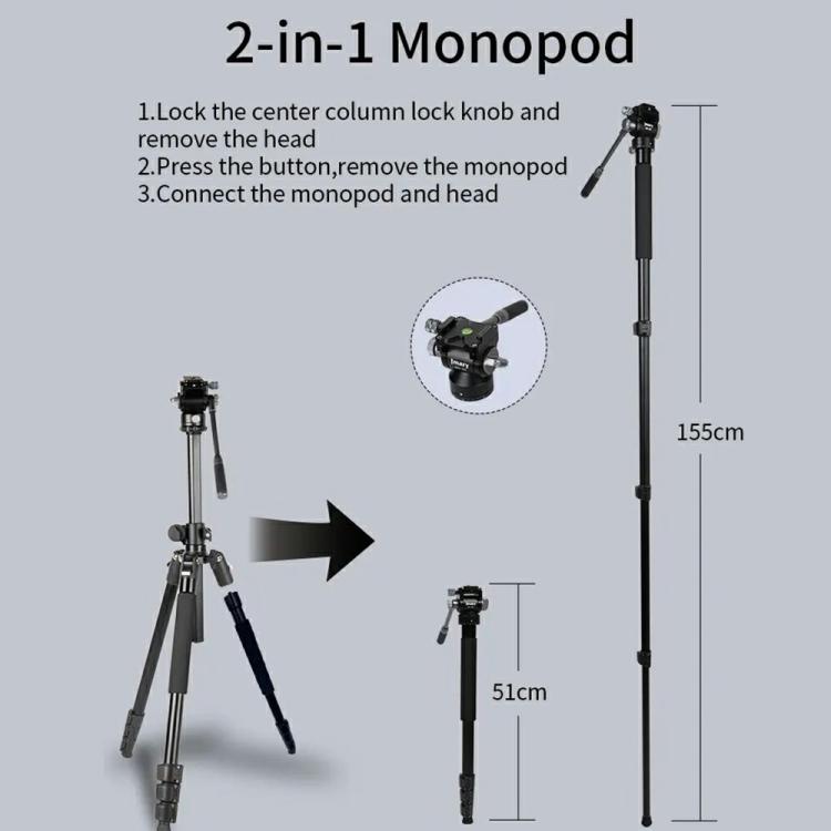 JMARY KS355+HG60 360 Degree Panoramic Ball Head DSLR Camera 2-in-1 Monopod Tripod - Tripods by Jmary | Online Shopping UK | buy2fix