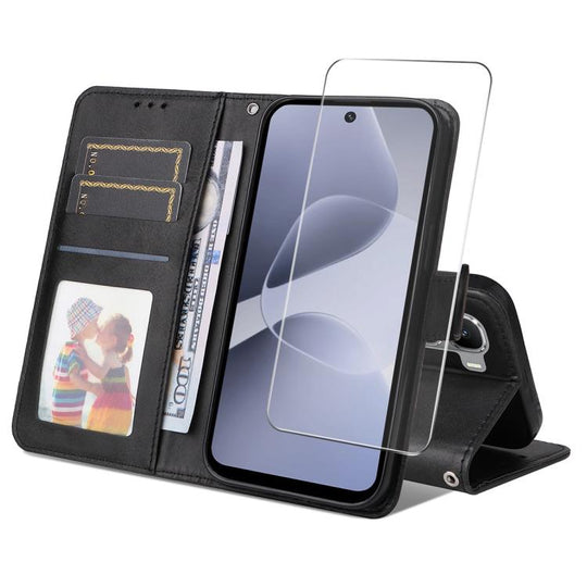 For Infinix Hot 60 5G / Hot 60i 4G ENKAY Card Wallet Calf Texture Leather Phone Case with Screen Film(Black)