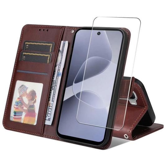 For Infinix Hot 60 5G / Hot 60i 4G ENKAY Card Wallet Calf Texture Leather Phone Case with Screen Film(Brown)
