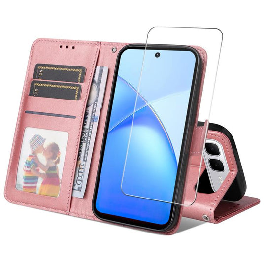 For Infinix Smart 10 Plus ENKAY Card Wallet Calf Texture Leather Phone Case with Screen Film(Pink)