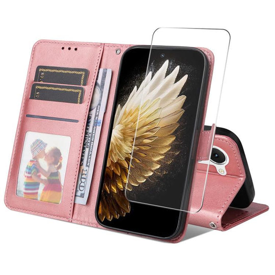 For Tecno Spark 40 Pro ENKAY Card Wallet Calf Texture Leather Phone Case with Screen Film(Pink)